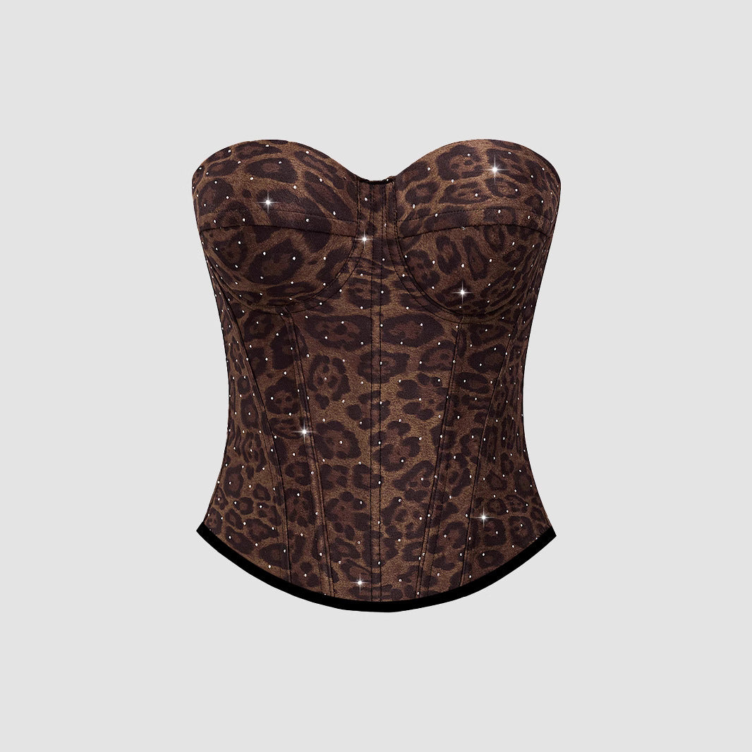 Leopard Print Velvet Spaghetti Straps Tube Top Vest