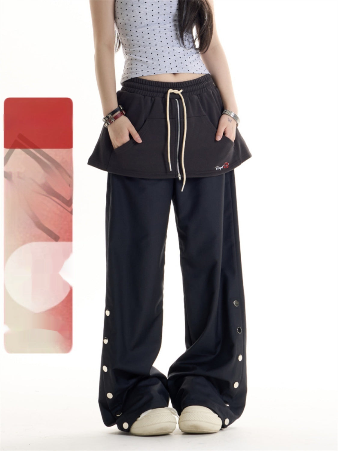American Retro Hot Girl Style Fake Two-piece Design Casual Pants