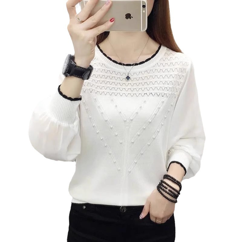 Chiffon Ice Silk Knitted Bottoming Shirt Long Sleeve Round Neck