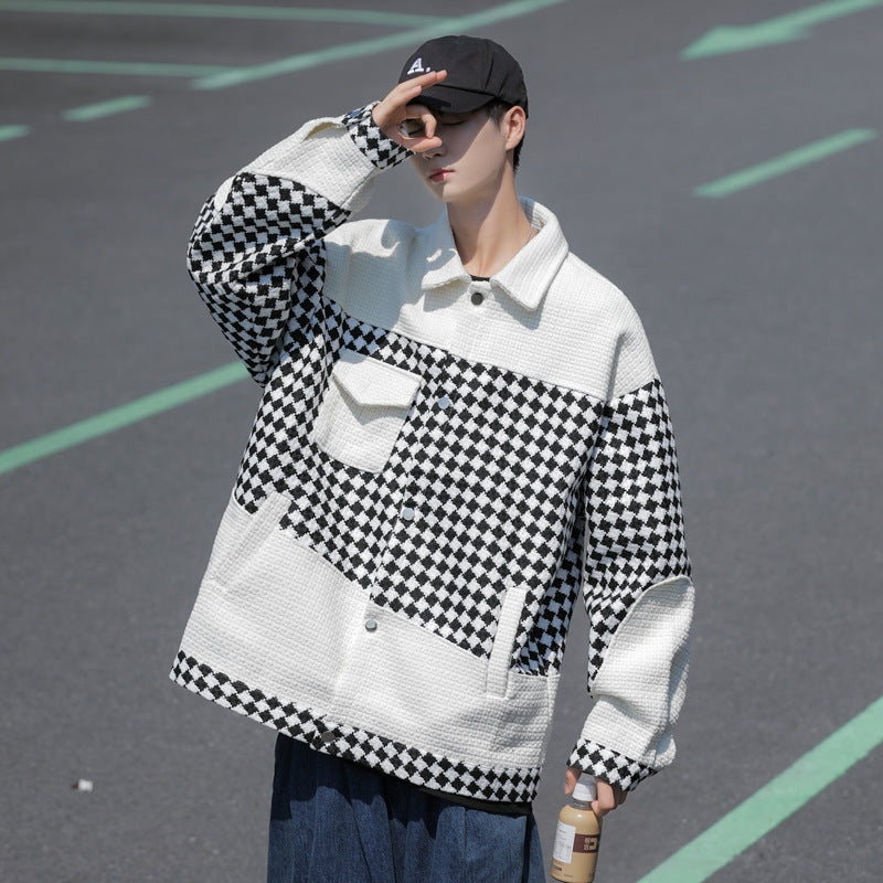 Hong Kong Style Personalized Plaid Jacket For Men
