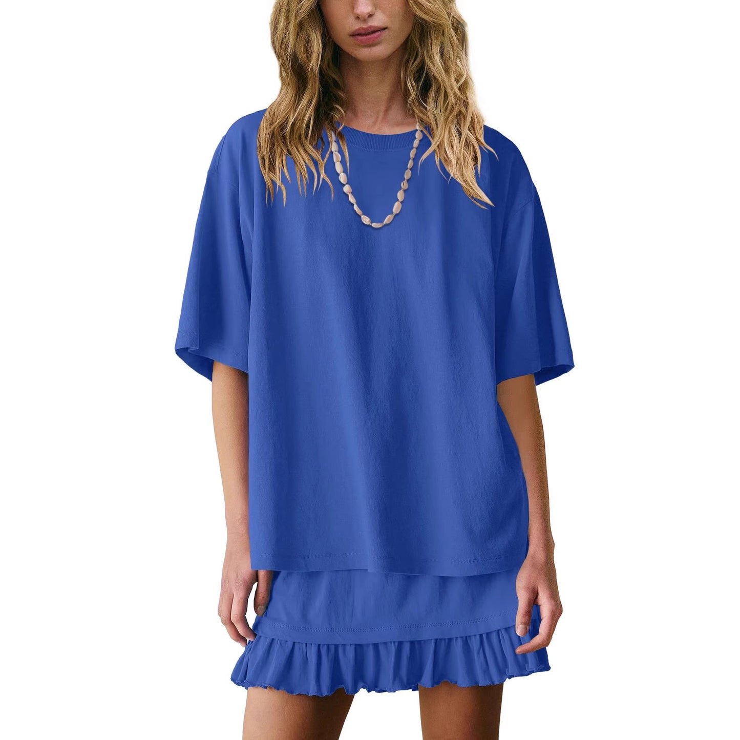 Women's Solid Color Casual Loose Short-Sleeve Skirt Set
