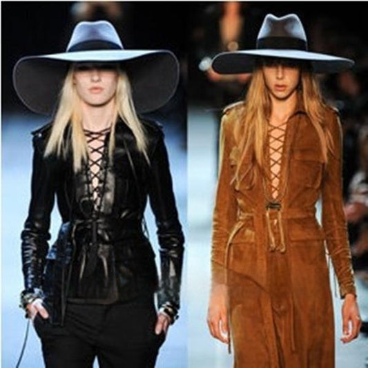 Pure Wool European And American Fashionable Ultra Wide Brim Wool Woolen Hat