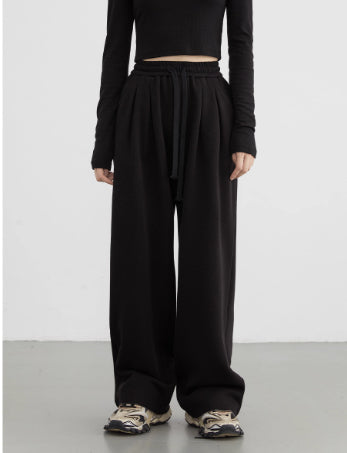 Women's Drawstring Fleece-lined High-waisted Casual Pants