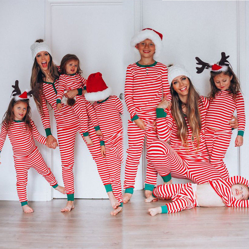 Women's New Christmas Parent-child Suit Stripe Print Casual