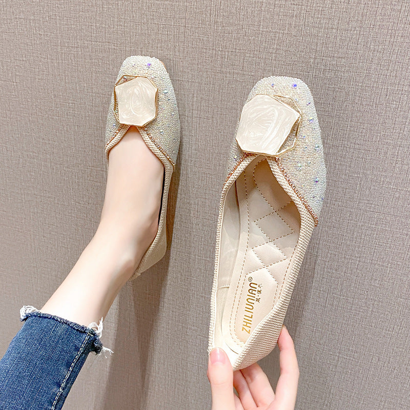 Soft Bottom Square Toe Flat Single Shoes Women Fashion