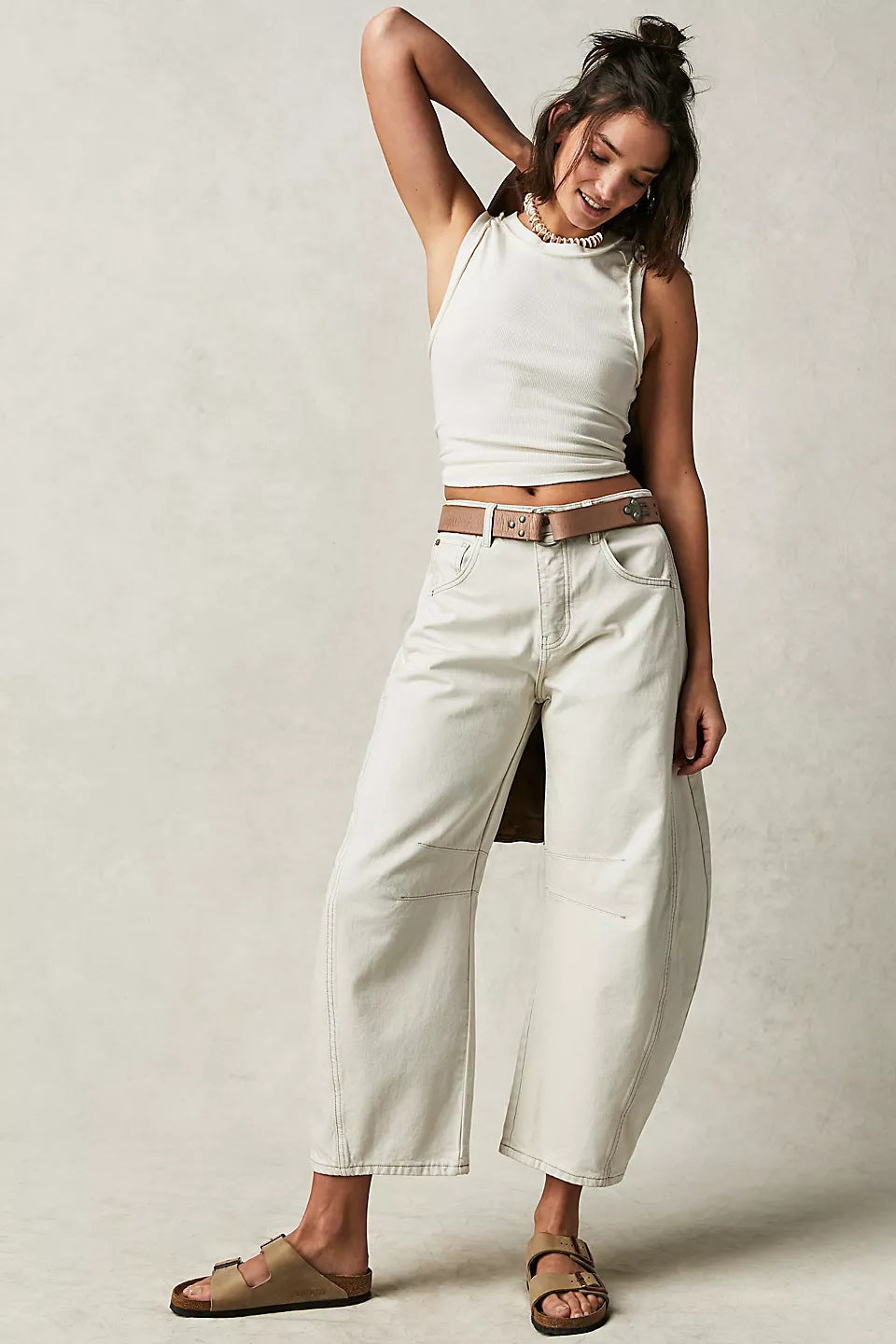 Womens Jeans Loose Straight Leg Washed Denim With A Wide Leg Draping Fit