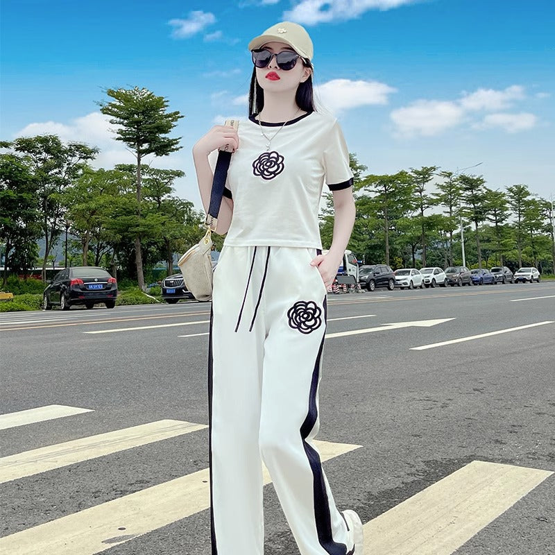 Stylish Casual Wide-leg Pants And Sportswear Set