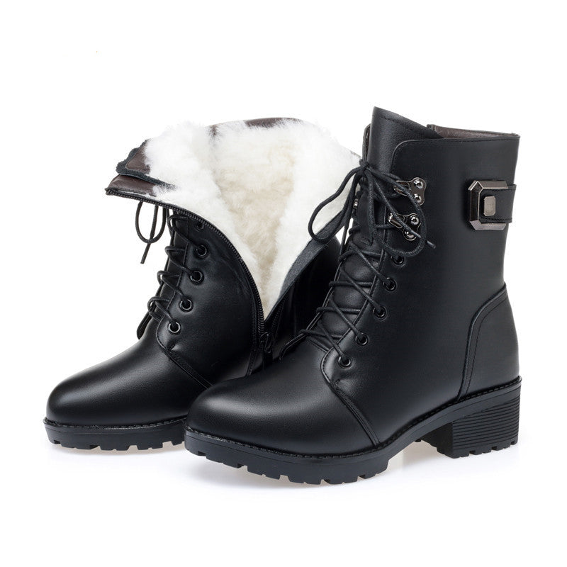 New Leather Martin Mid-tube Women's Boots Thick Heel Waterproof Platform
