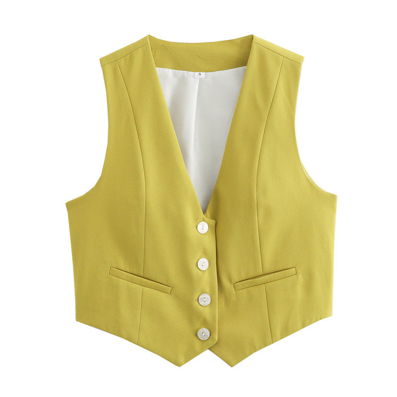 Women's Loose Button Decoration Multi-color Versatile Vest
