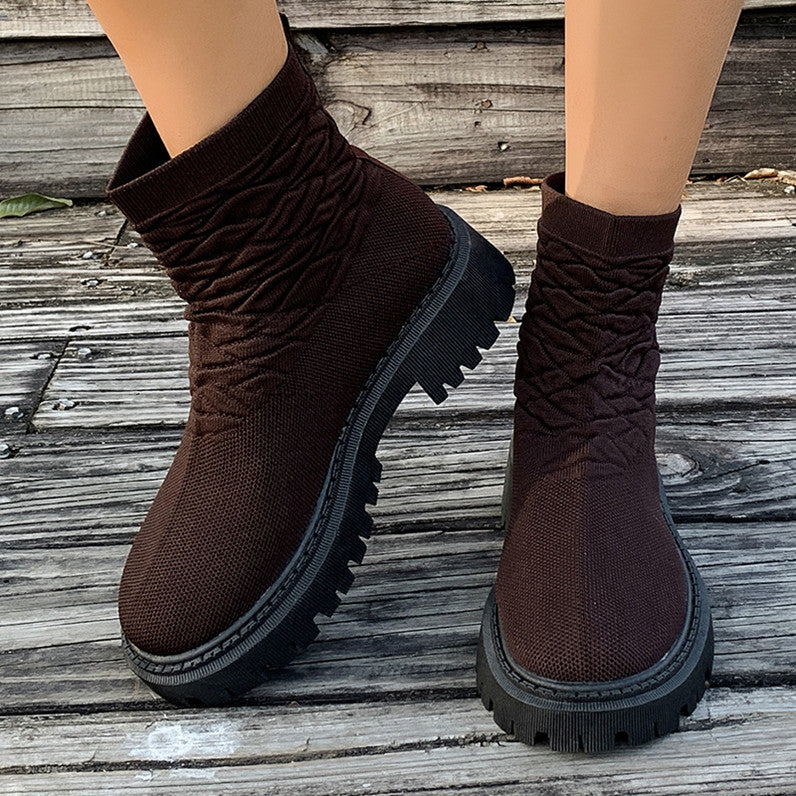 Women's Thick Heel Solid Color Casual And Comfortable Martin Boots