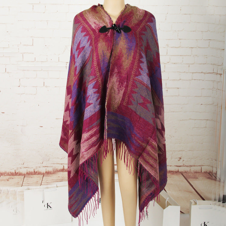 Horn Buckle Ethnic Style Hood Cape Shawl