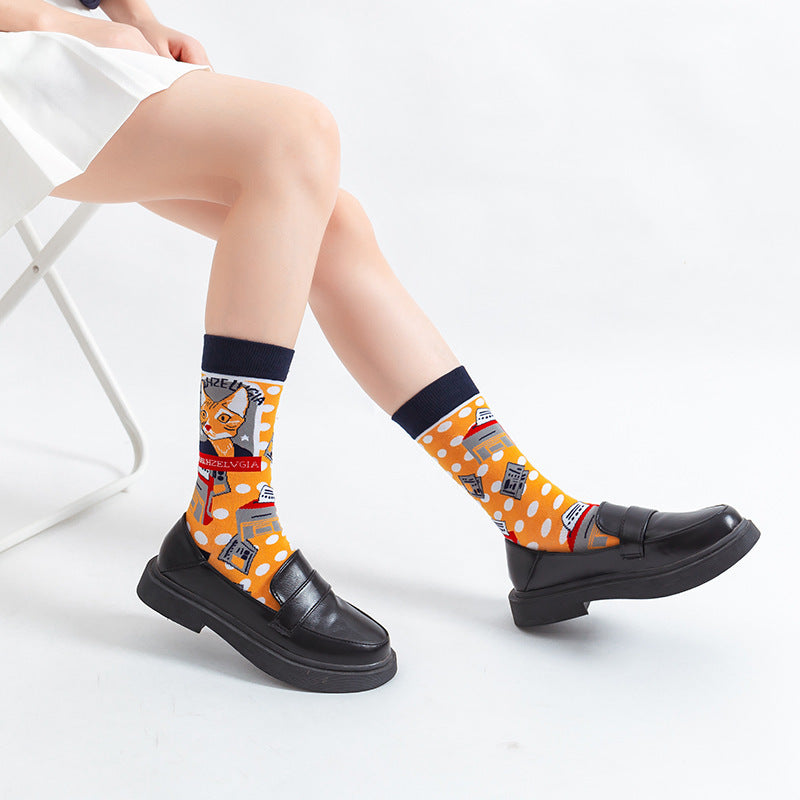 Cat Cute Cartoon Japanese Ladies Medium Tube Cotton Socks