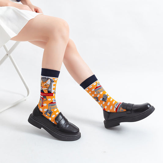 Cat Cute Cartoon Japanese Ladies Medium Tube Cotton Socks