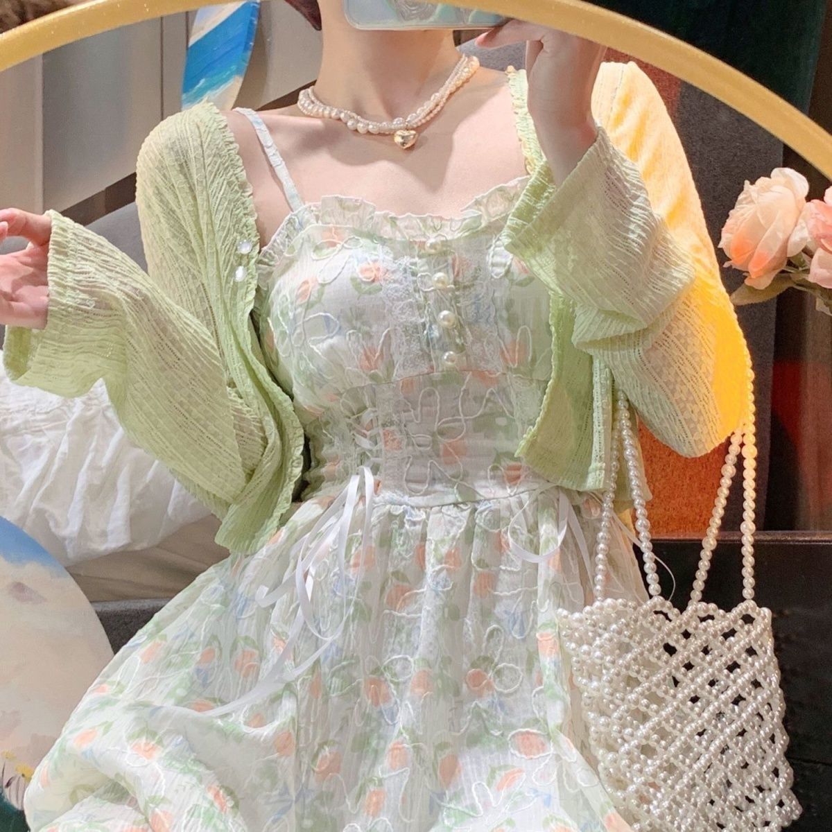Womens Sun-Protective Cardigan And Camisole Dress Set