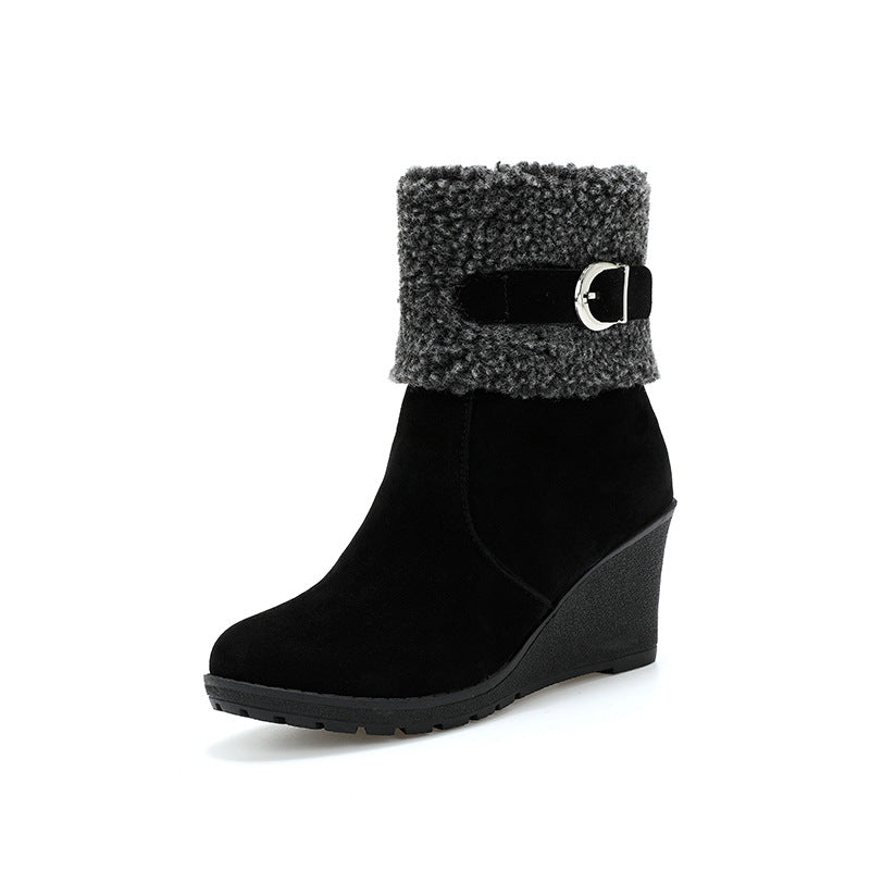 Ladies Wedge Suede Side Zip Mid Boots