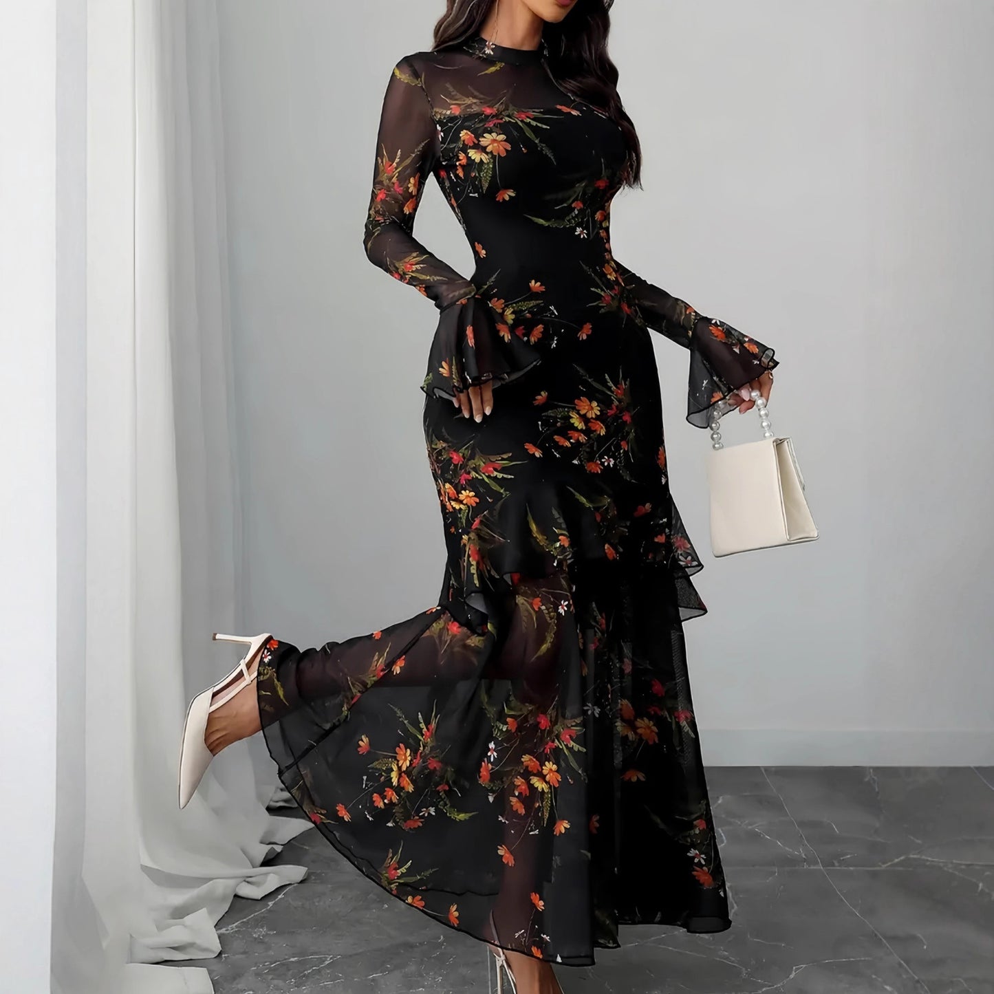 Women's Floral Dress Set With Suspenders
