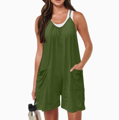 Womens Casual Sleeveless Camisole Jumpsuit With Front Pockets