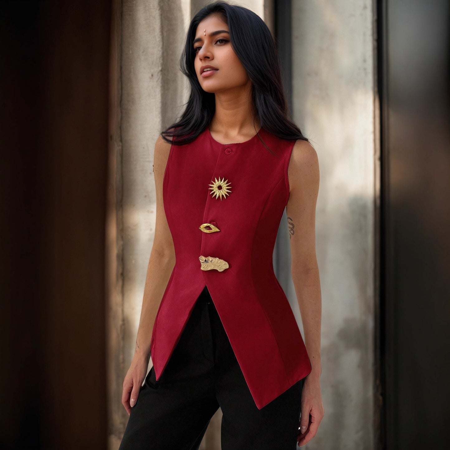 Artistic V-neck Waist-cinching Vest