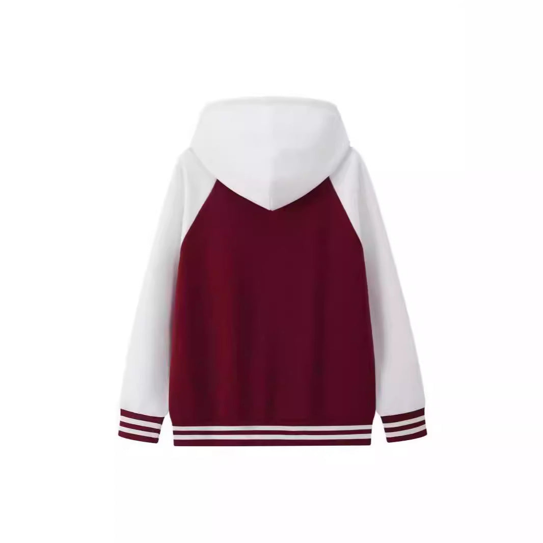 Trendy Cozy Cotton Color-blocked Loose-fitting Hooded Baseball Jacket For Fall And Winter