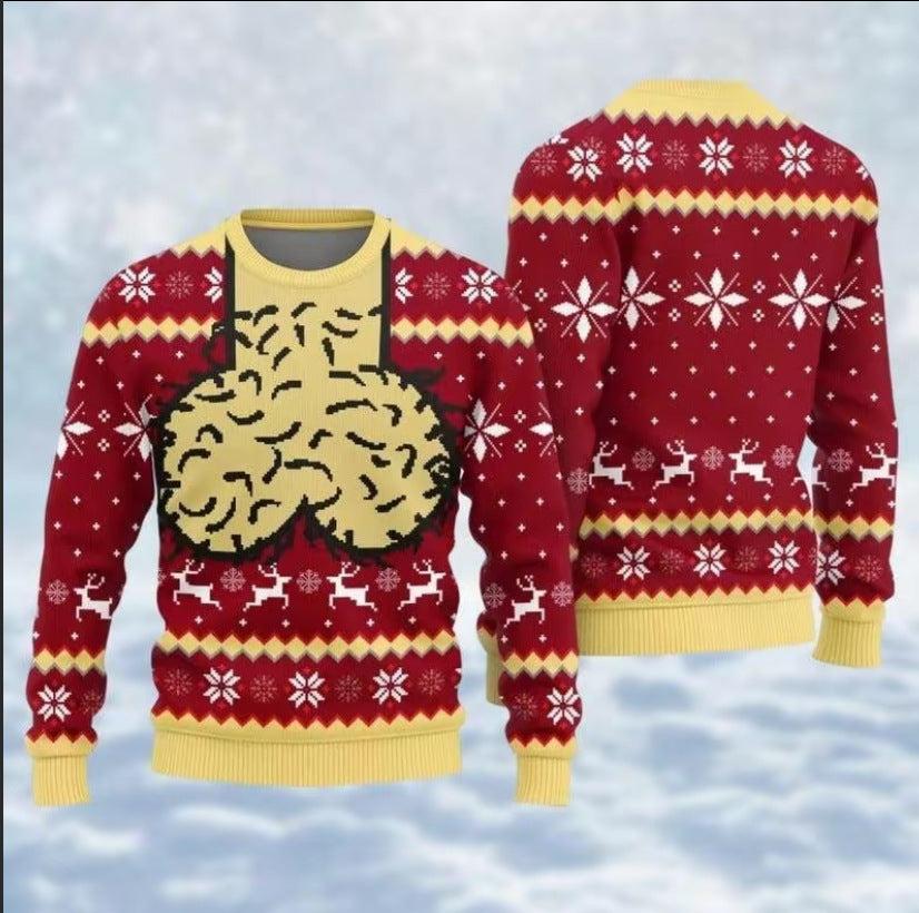 Christmas-themed Print Loose-fit Crewneck Sweater