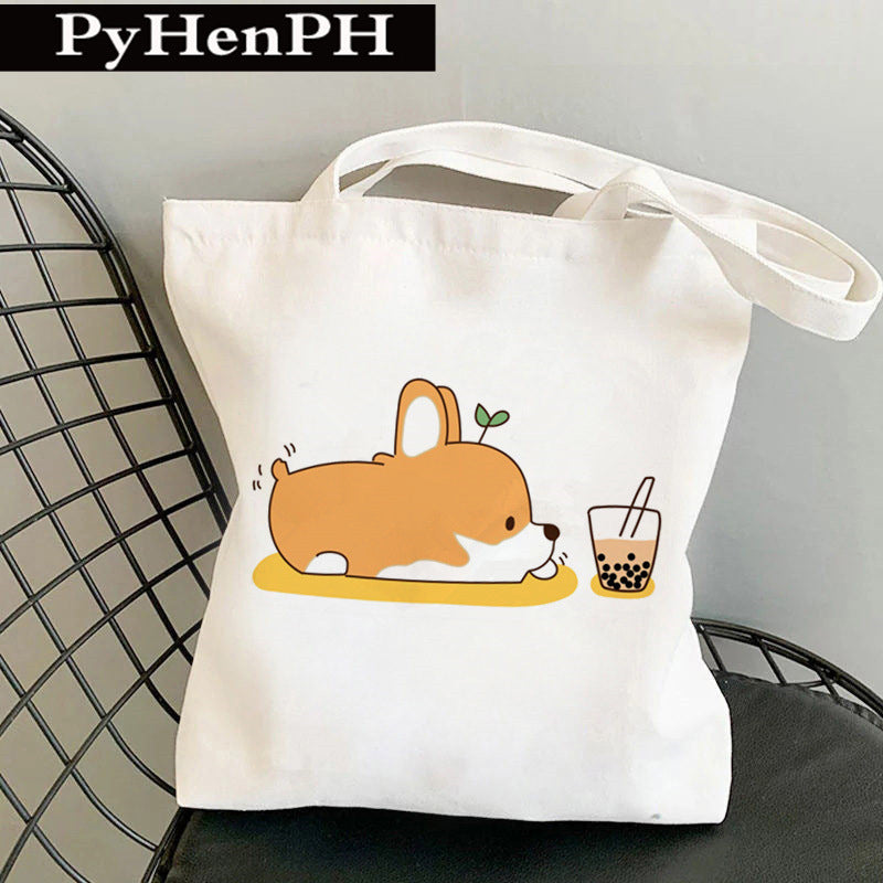 Canvas Tote Milk Tea Printing Shoulder Portable Canvas Bag
