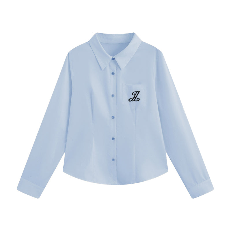 Preppy Style Lapel And Waist Tight Figure Flattering Long Sleeve Shirt