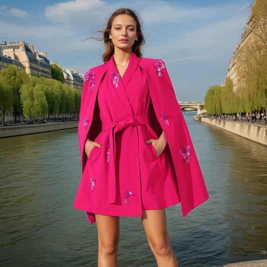 Elegant Loose Patchwork Waist-cropped Cape Blazer