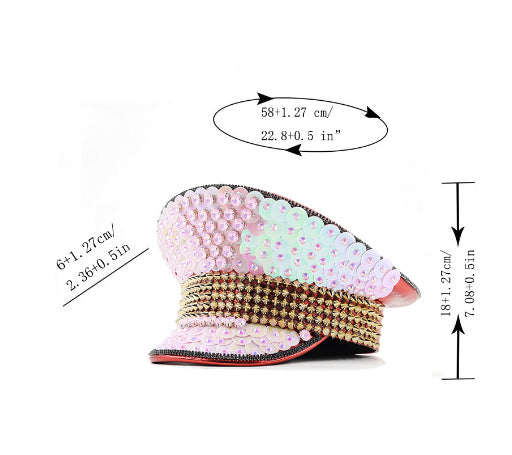 Women's Wedding Cap Pink Sequin Diamond Photography Hat Peaked Cap Party Carnival Flat-top Hat Performance Cap
