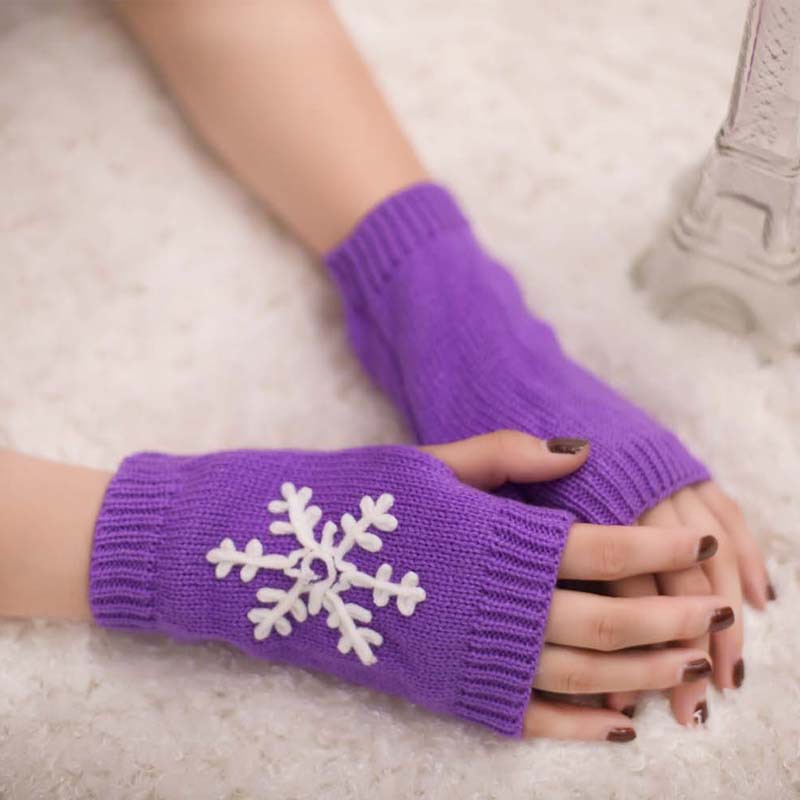Christmas New Knitted Half Finger Embroidered Warm Gloves