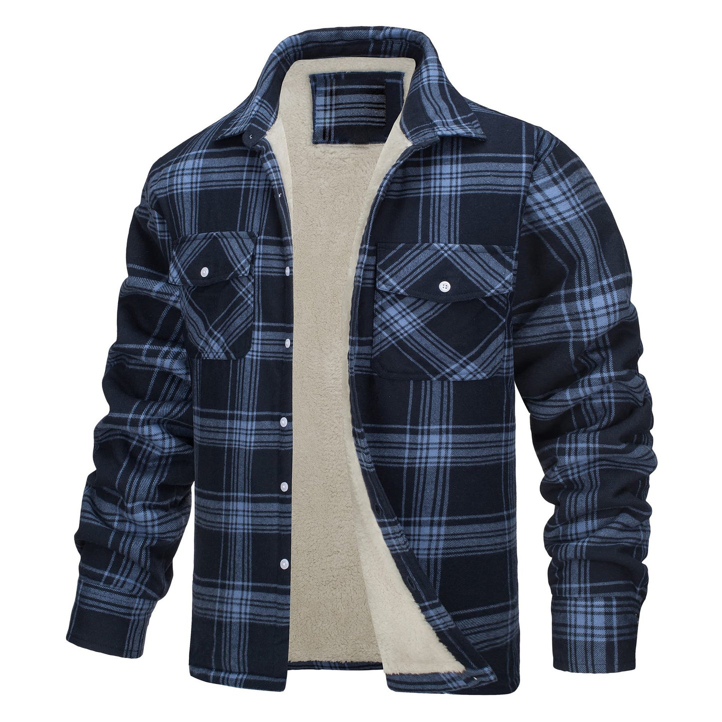 Men's Long Sleeve Lapel Plaid Thickened Shirt Jacket