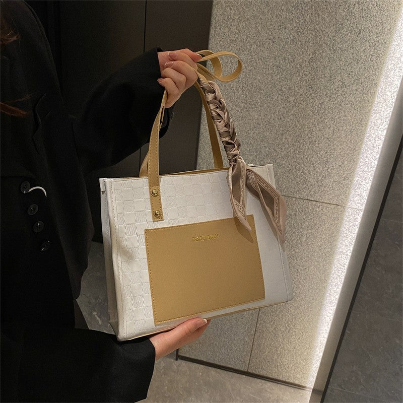 Kontrastfarvet Skuldertaske Med Én Rem Under Armene Stor Taske Koreansk Stil Fashion Crossbody