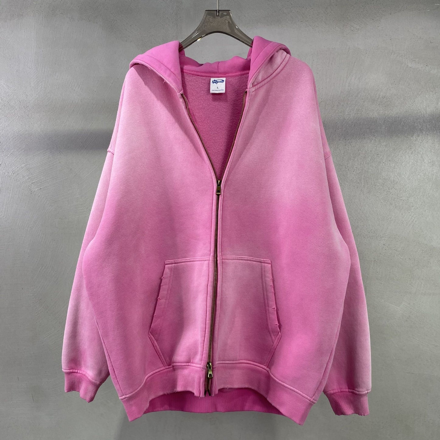 Spray Dyed Washed And Worn Zipper Sweater