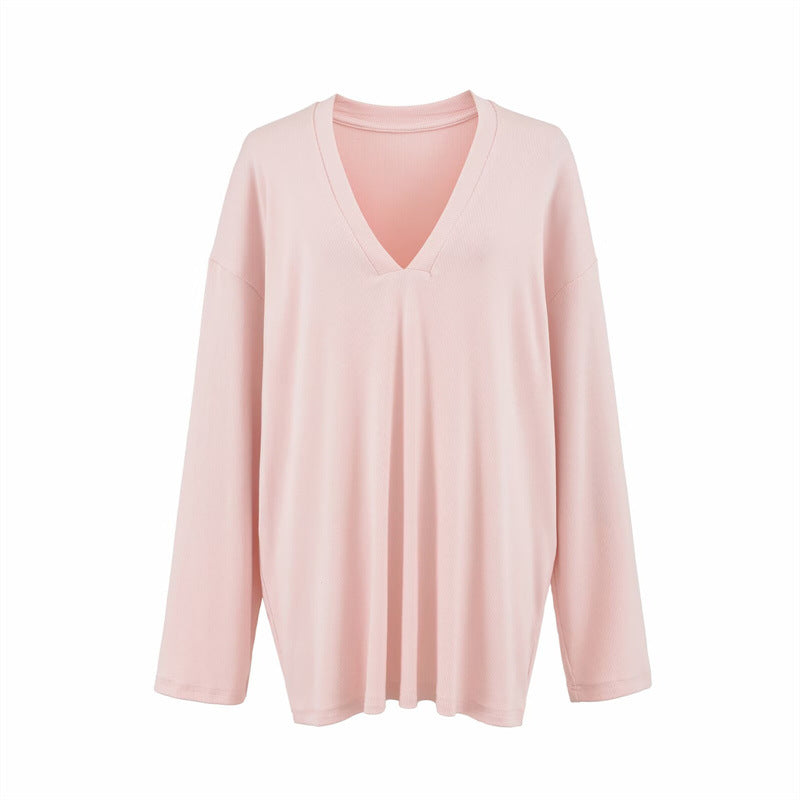 Versatile Old Money Style V-Neck Loose-Fit Long-Sleeve