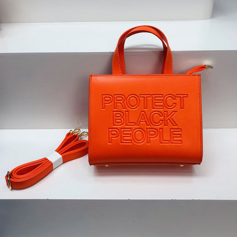 Small Square Bag Simple Casual Texture Shoulder Messenger Bag PU Leather Embossed Letters