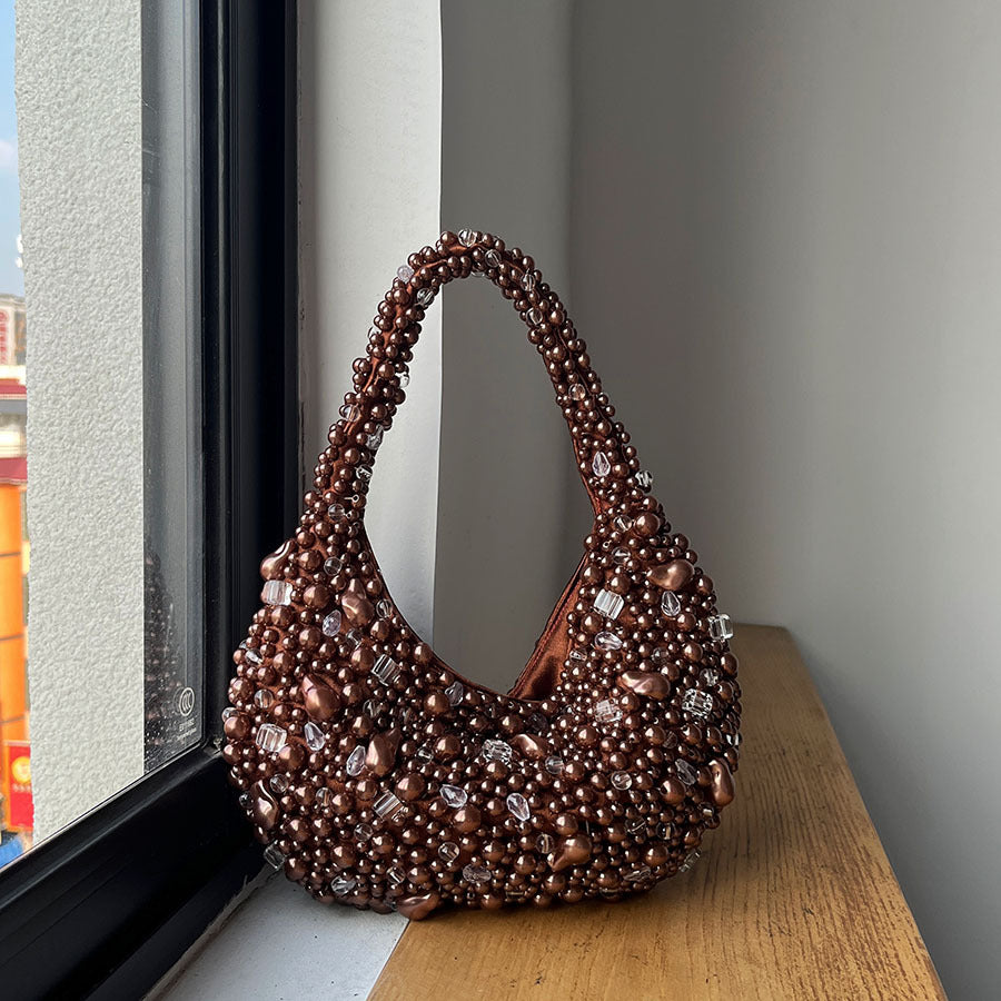 Retro-textured Versatile Casual Crystal Bead Woven Bag
