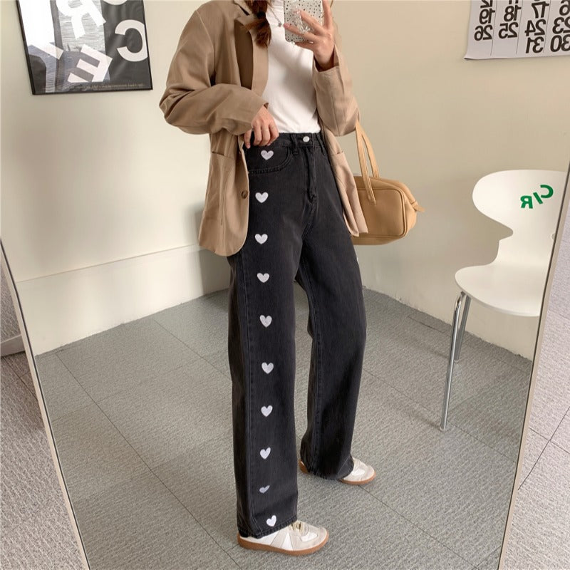 New Design Sense Straight Loose High Waist Love Jeans For Women
