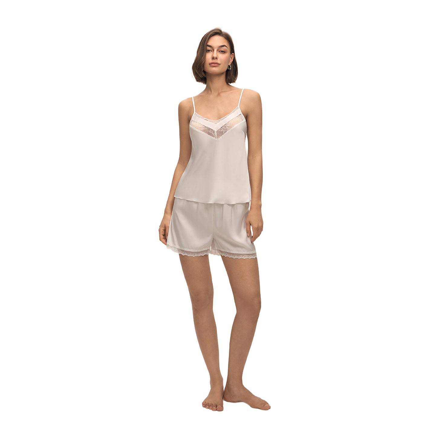 Lace-trimmed Suspender Shorts Set Womens Cozy Casual Loungewear For At-home Comfort