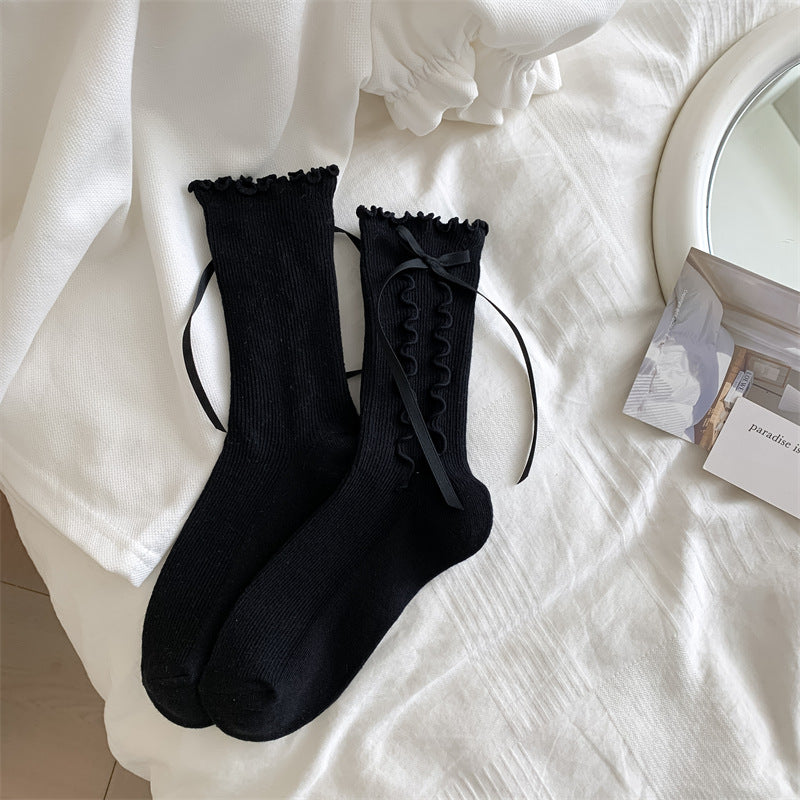 Jk Girly Style side træører sløjfer bånd kvindelige mellemrørssokker