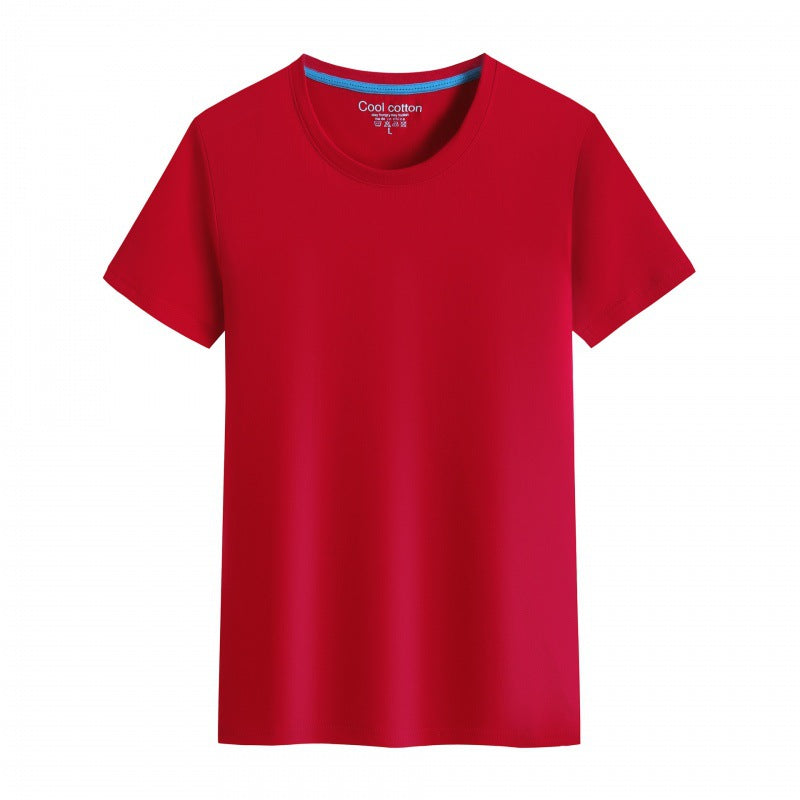 Herre- og dame-ensfarvet bomulds-T-shirt med rund hals til sommer