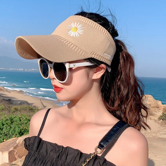 Women's Summer Small Daisy Baseball Cap Outdoor Sports Knitted Empty Top Sunscreen