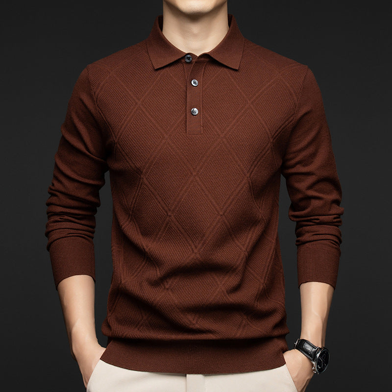 Revers Langærmet Business Casual Strikket Sweater til Mænd (Mellemalder)