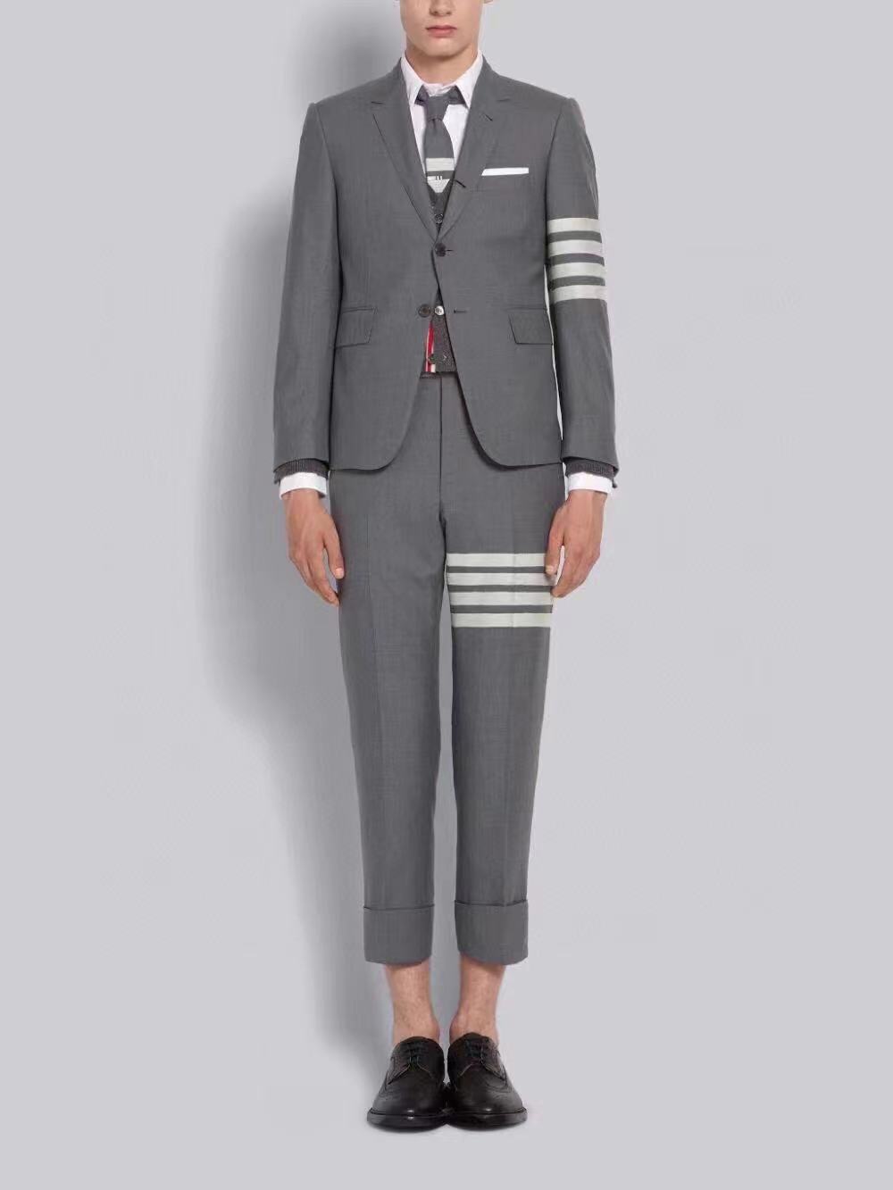 Men's Ladies Couple White Four-bar Suit Suit Trousers Wool Blended British Style Business Suit