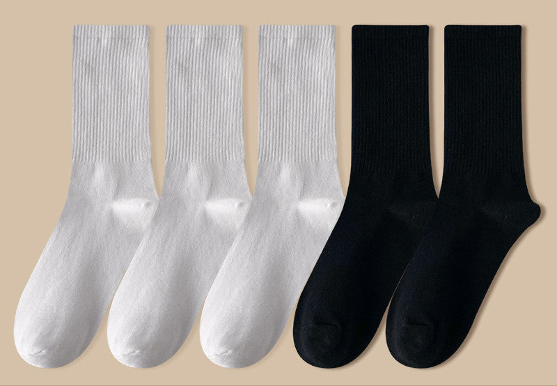 Solid Color Women's Mid Tube Socks Pure Cotton Tide Black