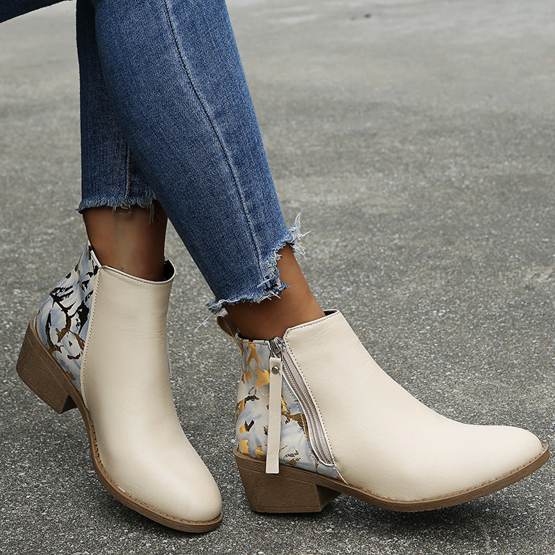 Large Size New British Style Pointed Toe Zipper Women's Leather Boots