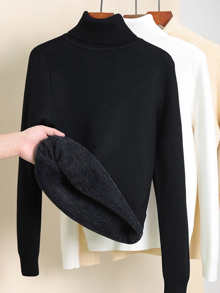 Fleece-lined Thick Turtleneck Sweater Women