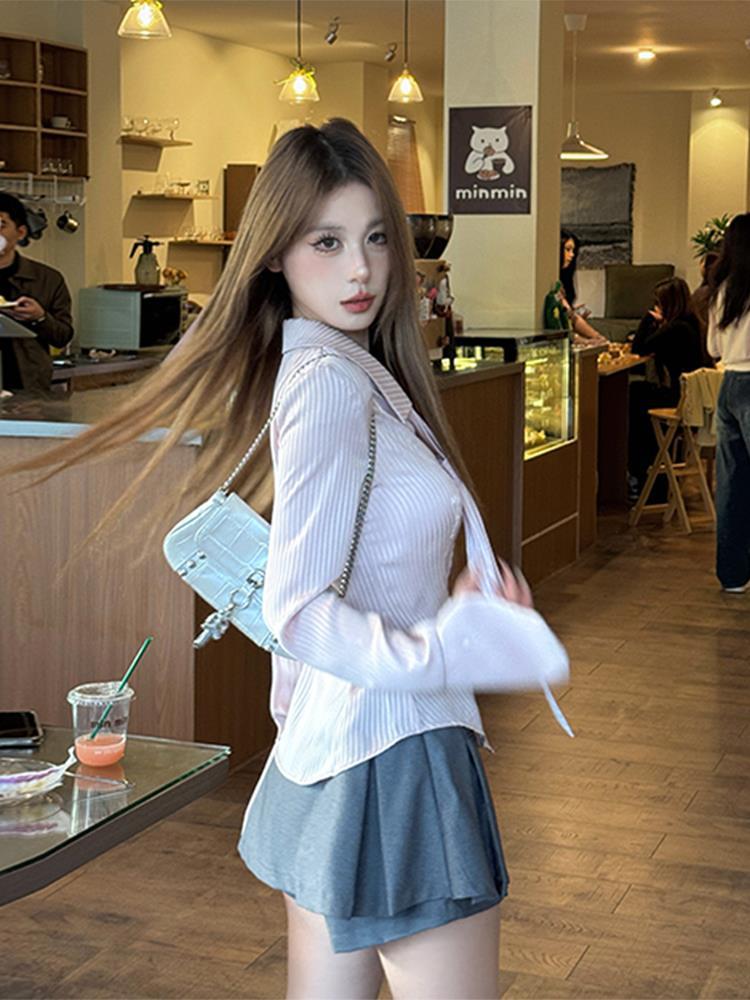 Preppy Style Sweet Hot Girl Striped Shirt Top