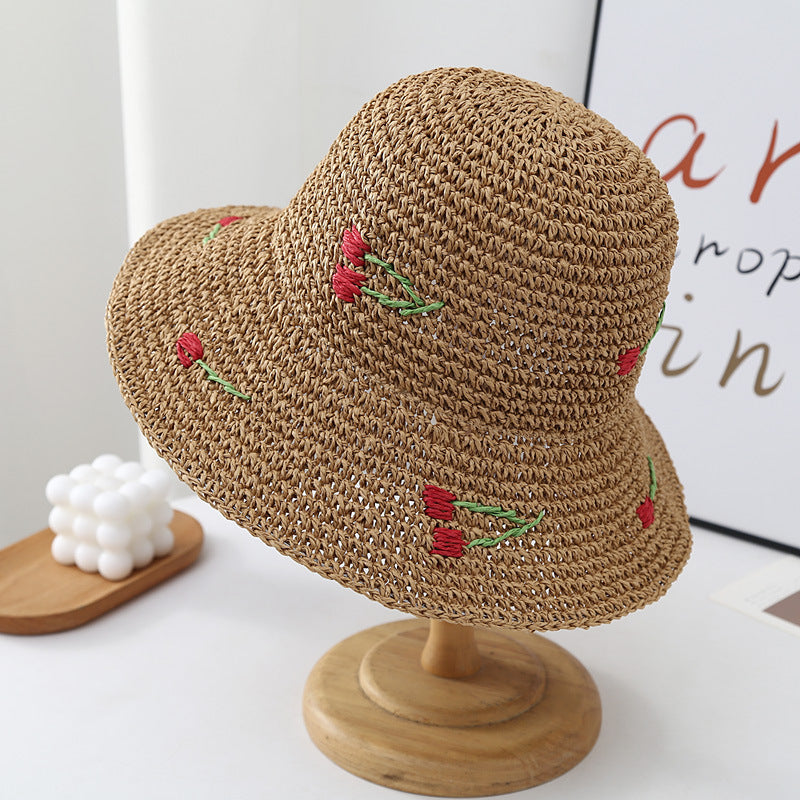 Wavy Brim Straw Fisherman Knitted Hat