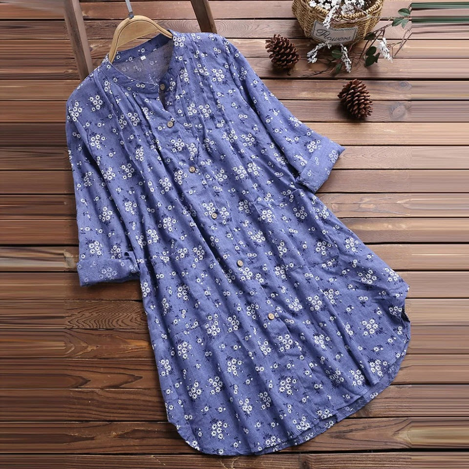 Stand Collar Loose Casual Women's Shirt