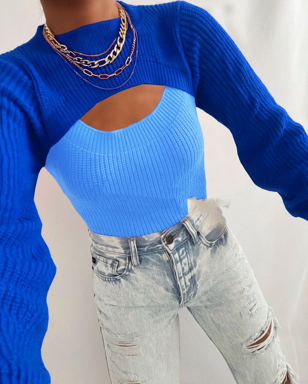 Early Autumn Sexy Topless Slim-fit Solid Color Wool Sweater Base Clothing