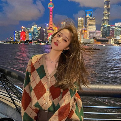 Internet Hot Sweater Women's Retro Diamond Sweater